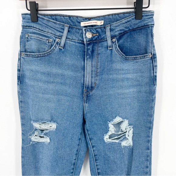 Levi's High Rise Skinny Jeans Distressed Raw Hem Size 27 - Picture 2 of 8